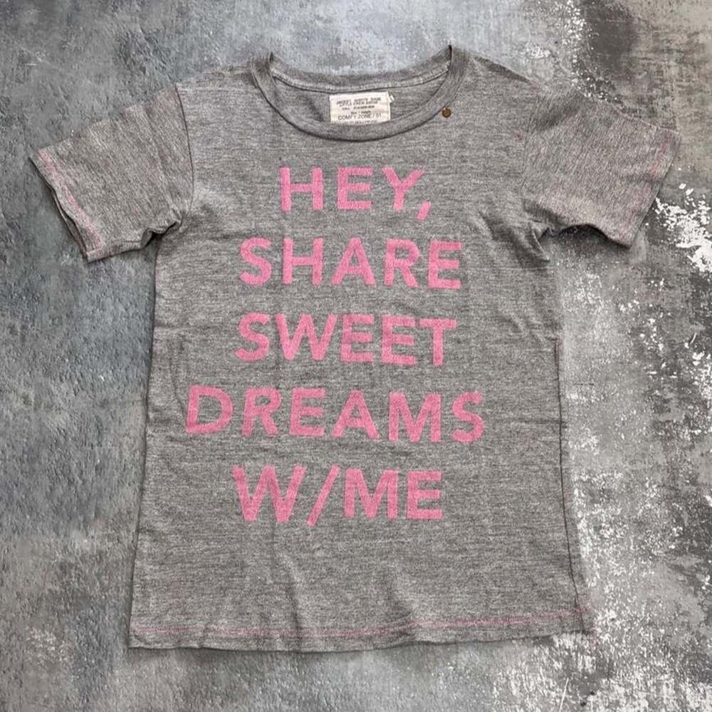 Y2K Grey Go To Hollywood Baby Tee! Hey Denim & Dungaree Twee Small